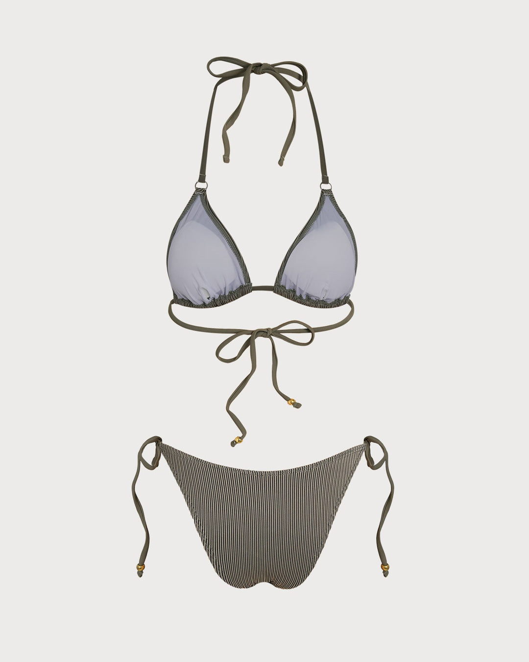 Morgan and Brooke | Striped Triangle Bikini Set for Women in Green