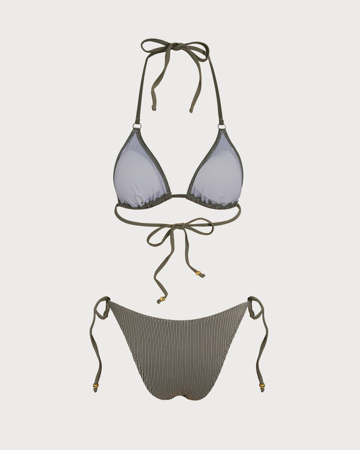 Morgan and Brooke | Striped Triangle Bikini Set for Women in Green
