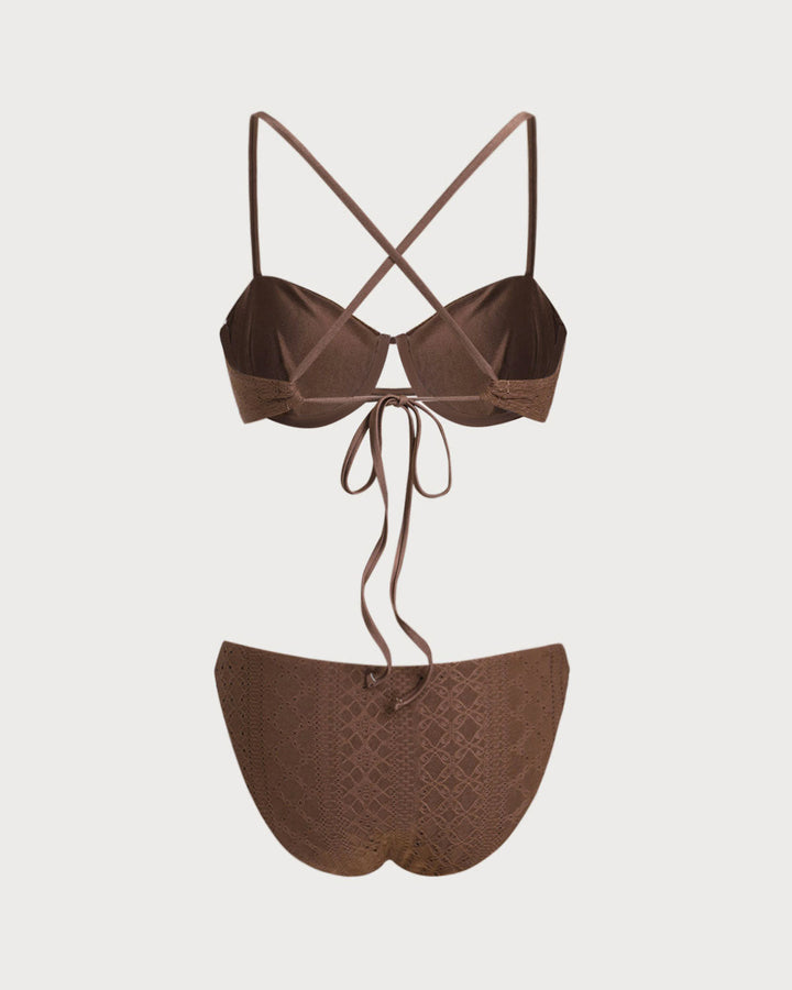 Morgan and Brooke | Textured Underwire Bikini Set for Women in Brown