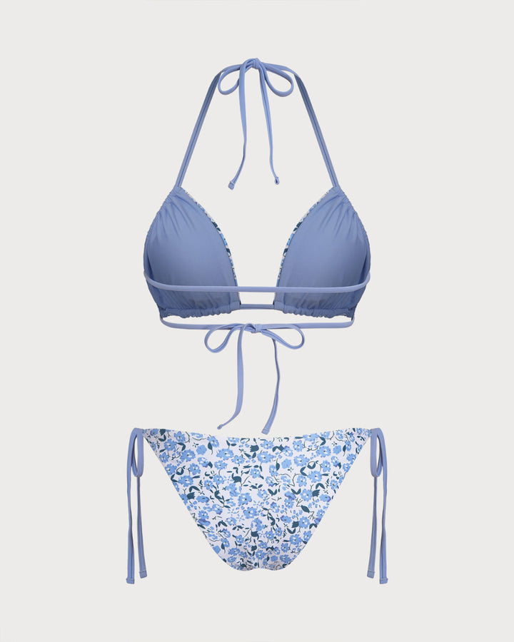 Morgan and Brooke | Floral Triangle Bikini Set for Women in Blue