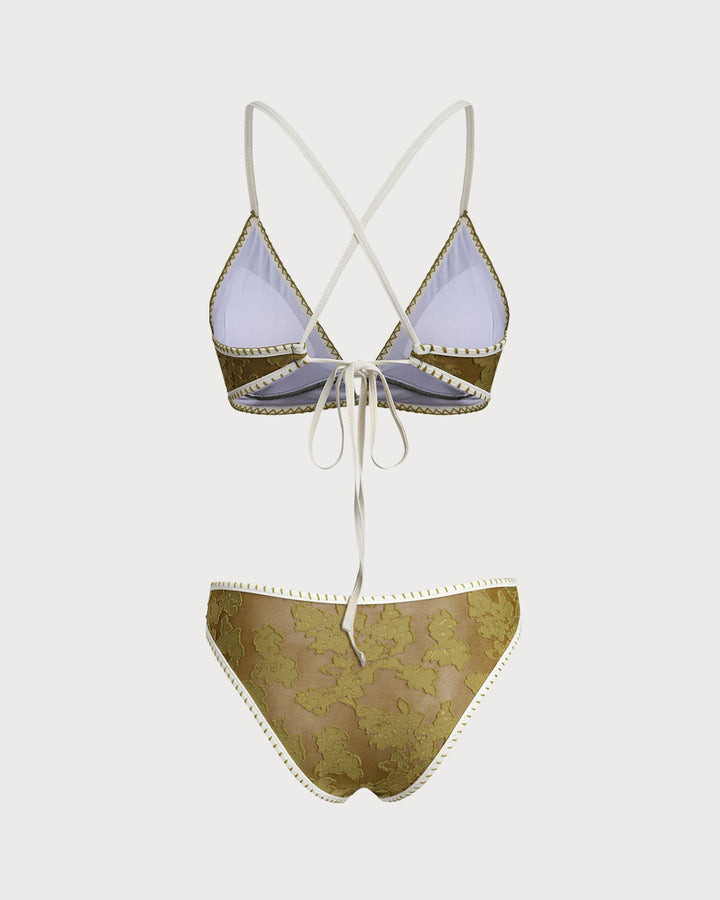 Morgan and Brooke | Floral Tie-back Triangle Bikini Set for Women in Green