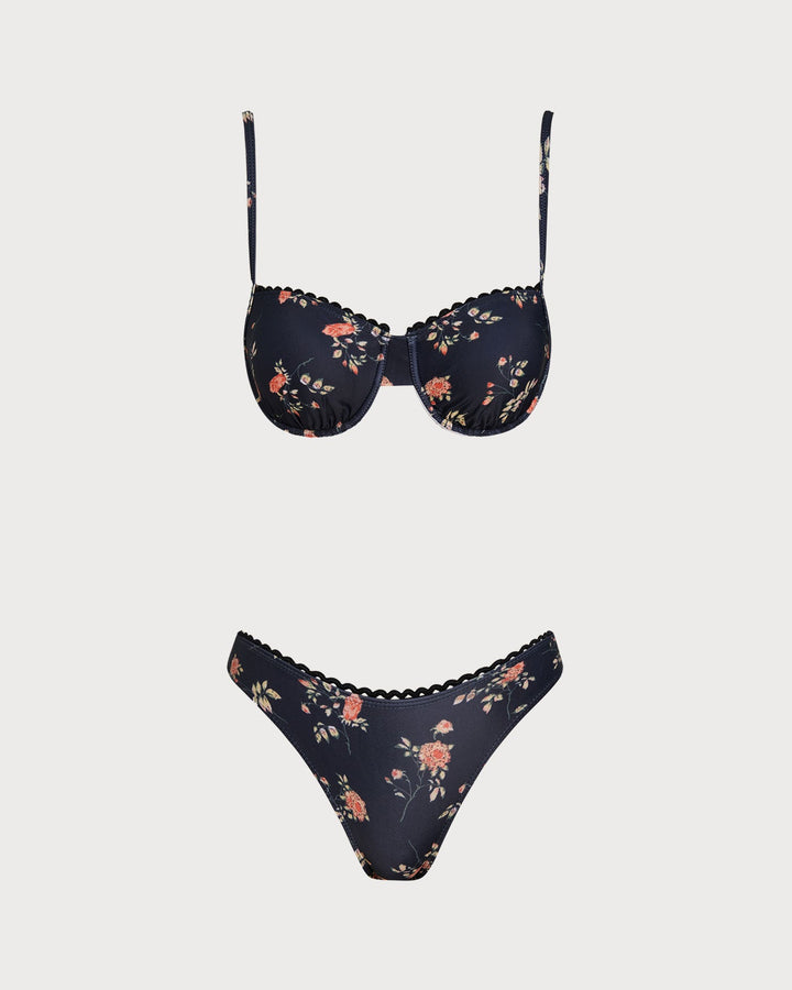Morgan and Brooke | Floral Underwire Bikini Set for Women in Navy