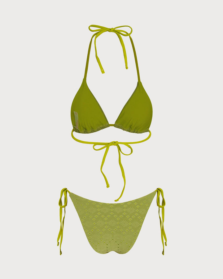 Morgan and Brooke | Textured Triangle Bikini Set for Women in Green