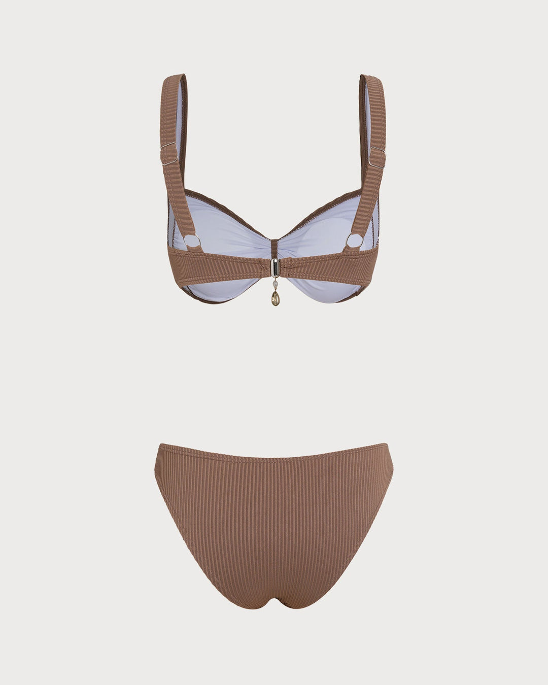 Morgan and Brooke | Striped Triangle Bikini Set for Women in Brown