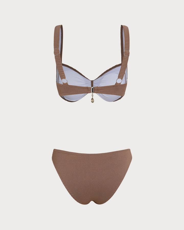 Morgan and Brooke | Striped Triangle Bikini Set for Women in Brown