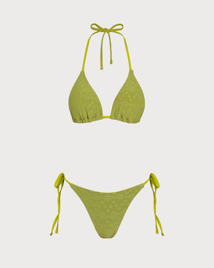 Morgan and Brooke | Textured Triangle Bikini Set for Women in Green
