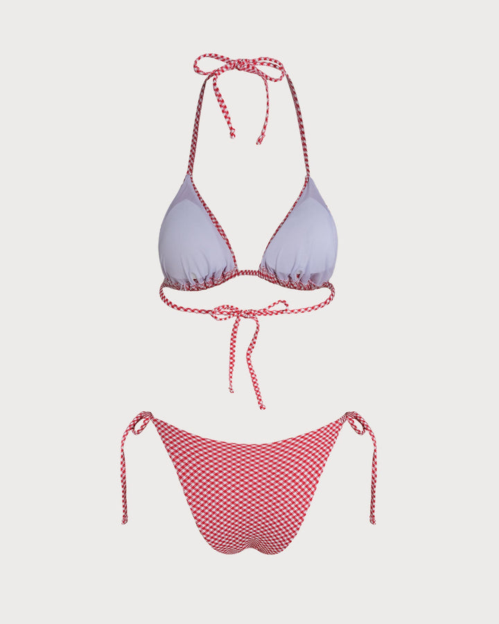 Morgan and Brooke | Triangle Bikini Set for Women in Red Plaid