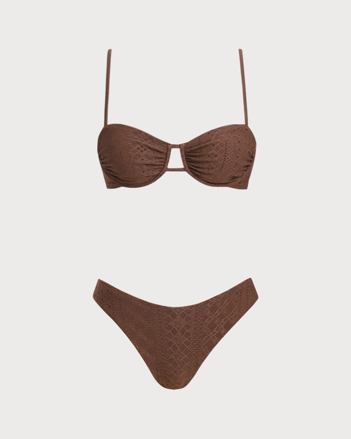Morgan and Brooke | Textured Underwire Bikini Set for Women in Brown