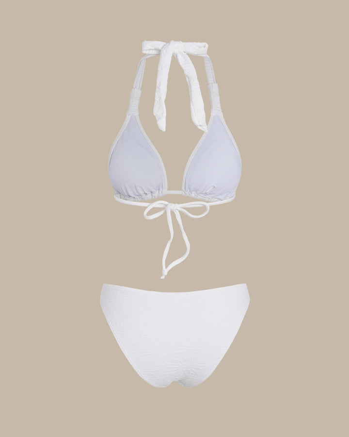 Morgan and Brooke | Textured Halter Triangle Bikini Set for Women in White