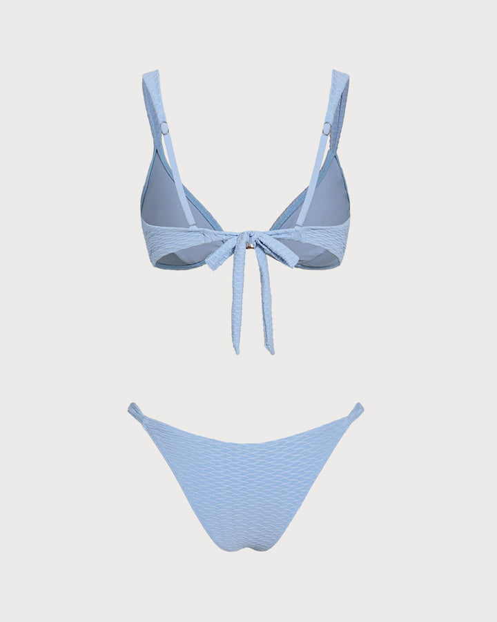 Morgan and Brooke | Textured Triangle Bikini Set for Women in Blue