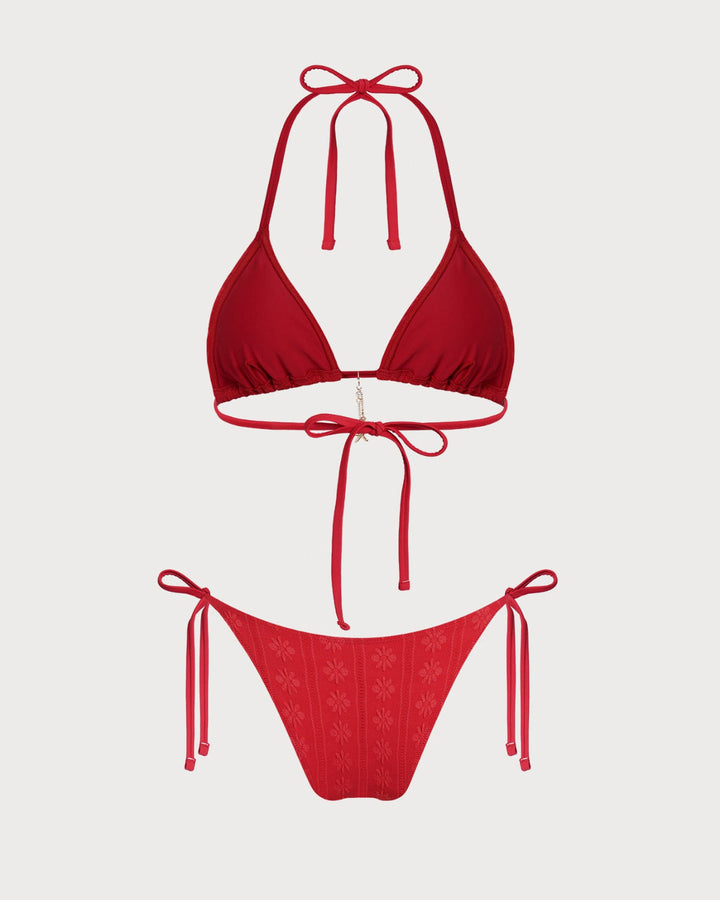 Morgan and Brooke | Jacquard Halter Drawstring Bikini Set, Red
