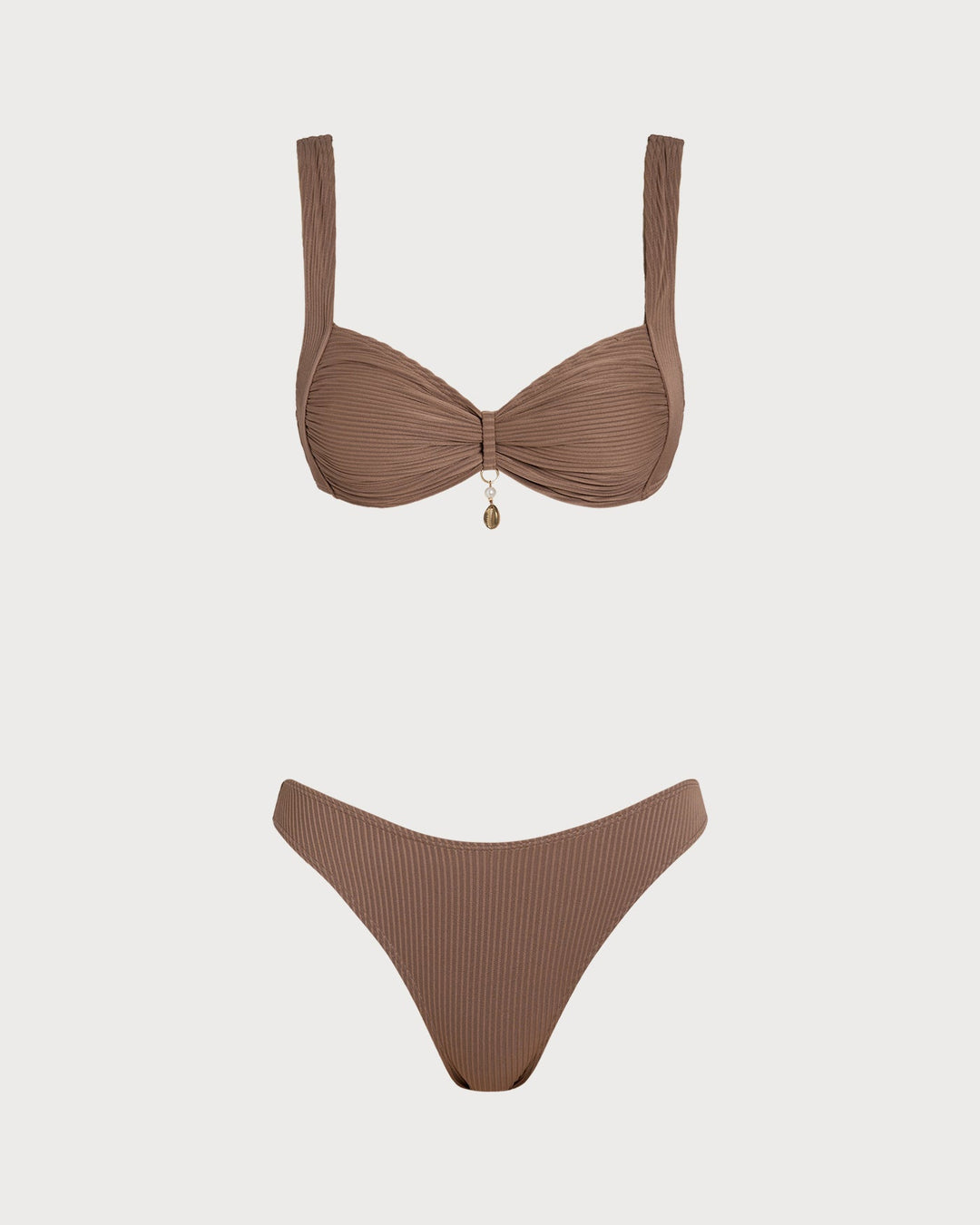 Morgan and Brooke | Striped Triangle Bikini Set for Women in Brown
