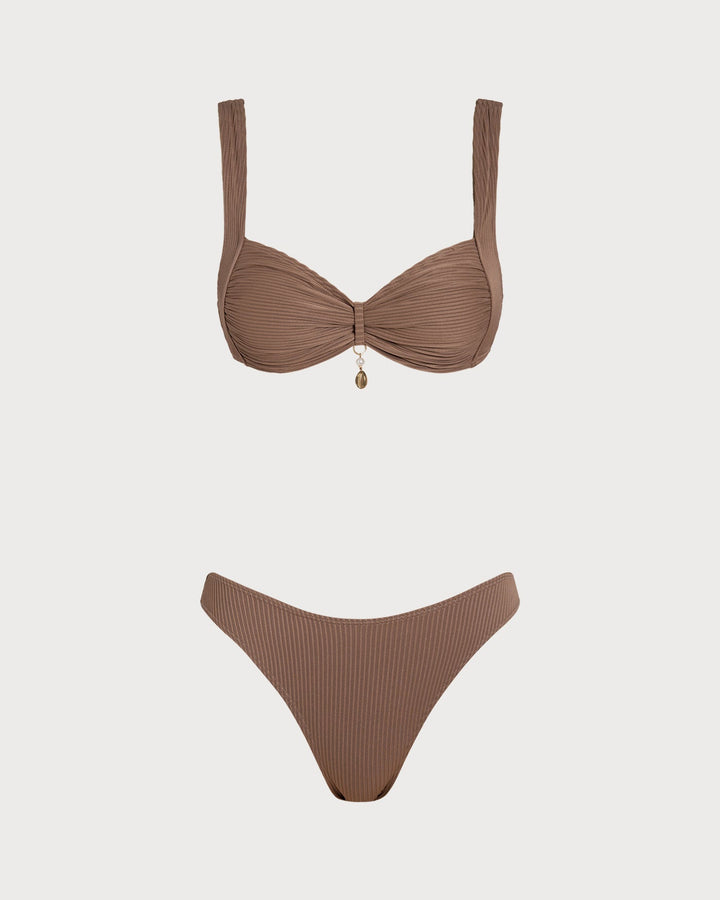 Morgan and Brooke | Striped Triangle Bikini Set for Women in Brown