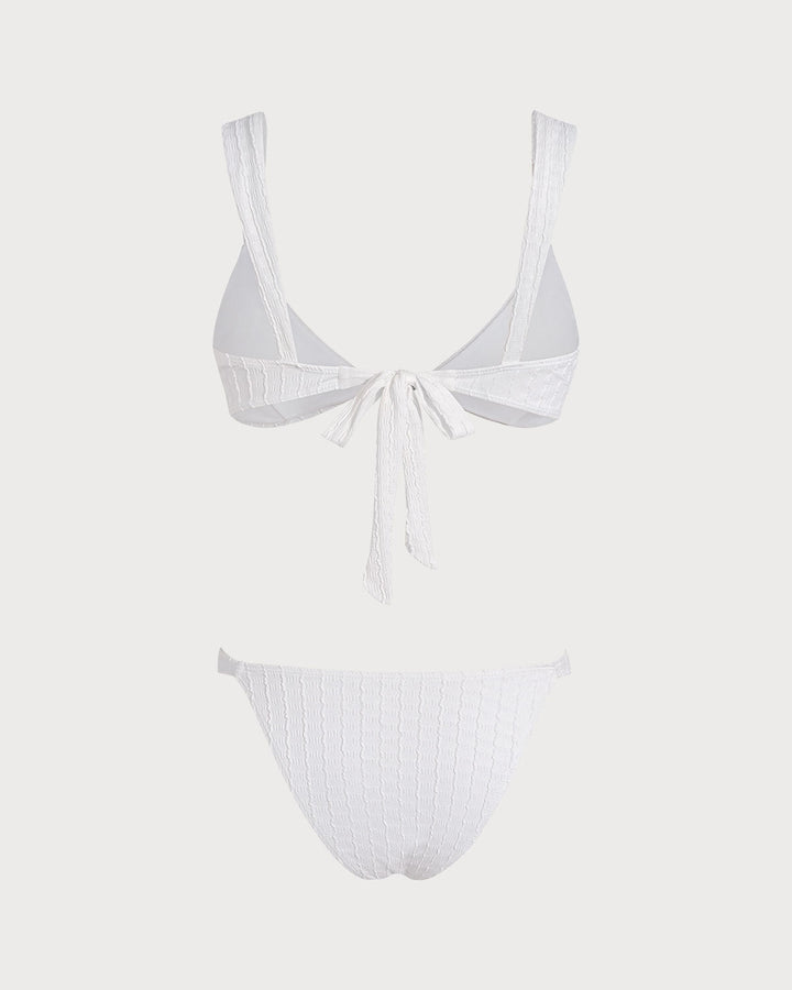 Morgan and Brooke | Textured V Neck Bralette Bikini Set for Women in White