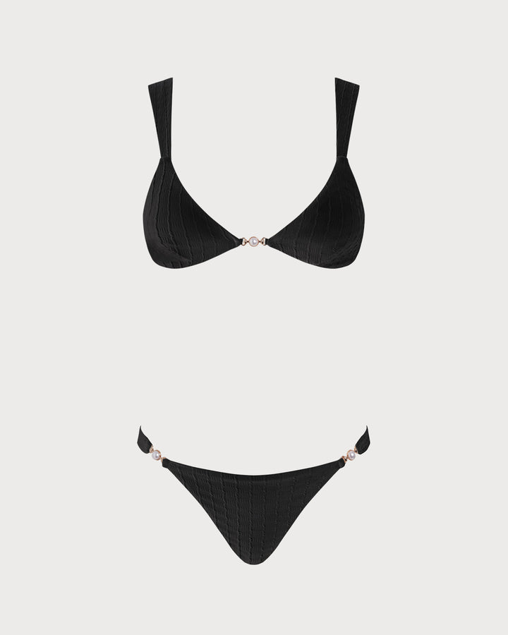Morgan and Brooke | V Neck Bralette Bikini Set for Women in Black