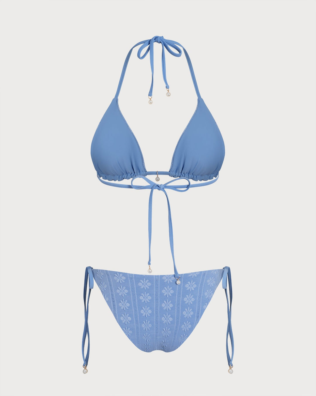 Morgan and Brooke | Reversible Halter Triangle Bikini Set for Women in Blue