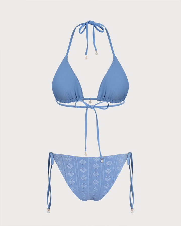Morgan and Brooke | Reversible Halter Triangle Bikini Set for Women in Blue