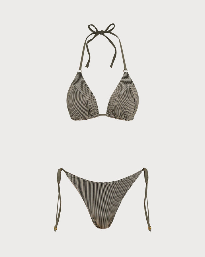 Morgan and Brooke | Striped Triangle Bikini Set for Women in Green