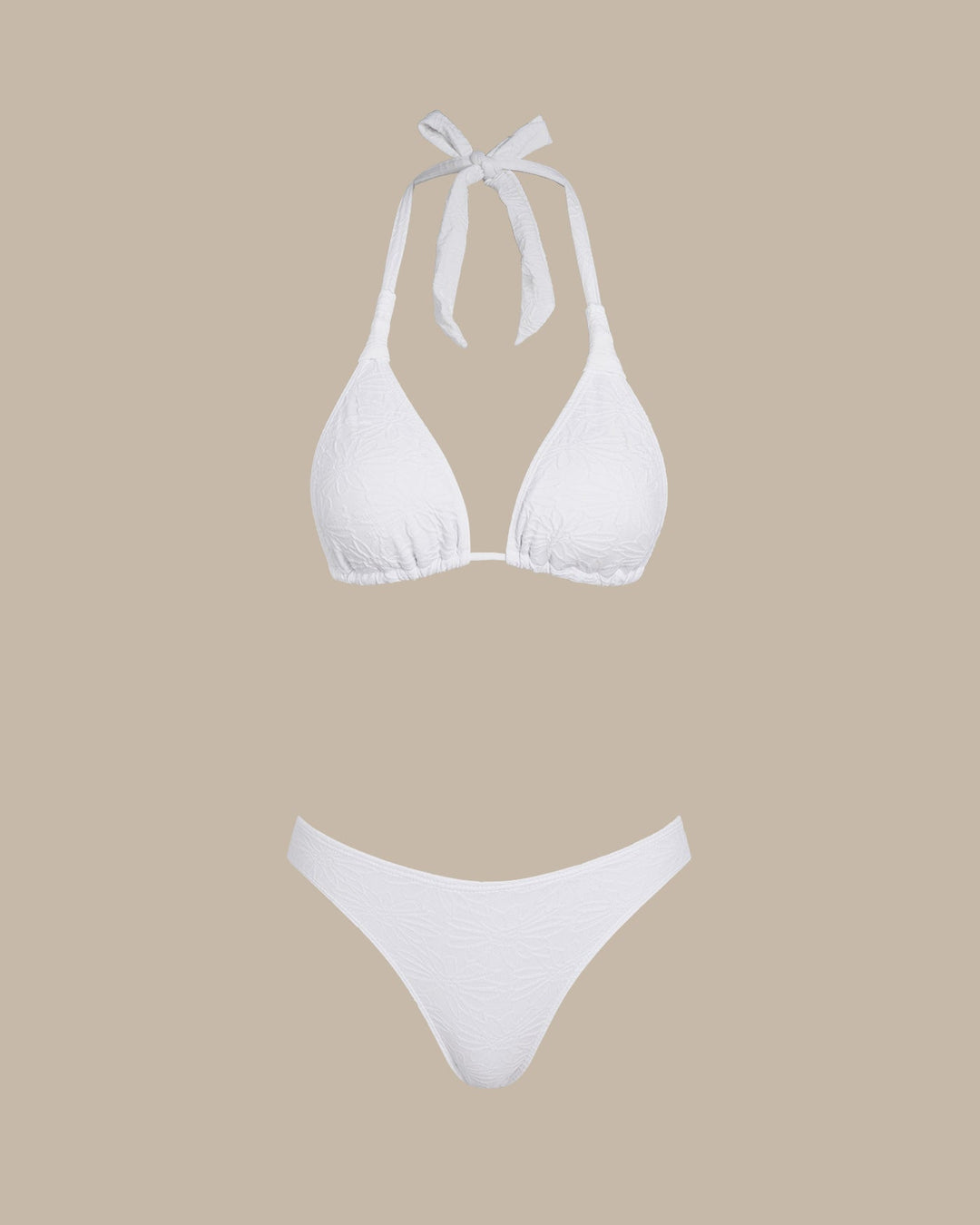 Morgan and Brooke | Textured Halter Triangle Bikini Set for Women in White