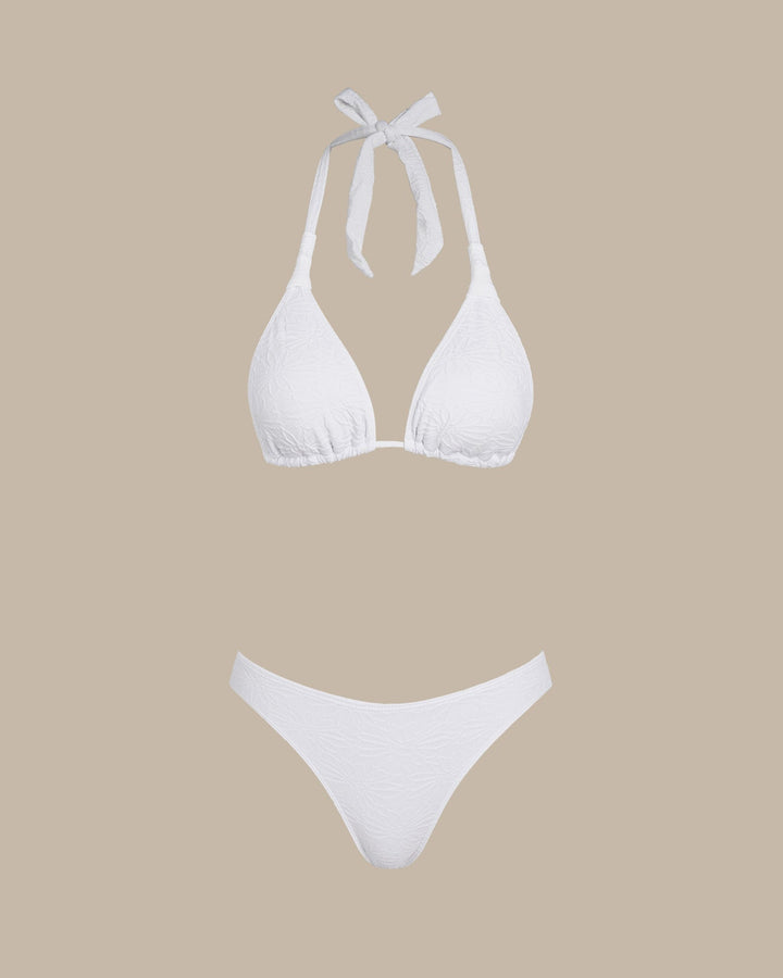 Morgan and Brooke | Textured Halter Triangle Bikini Set for Women in White