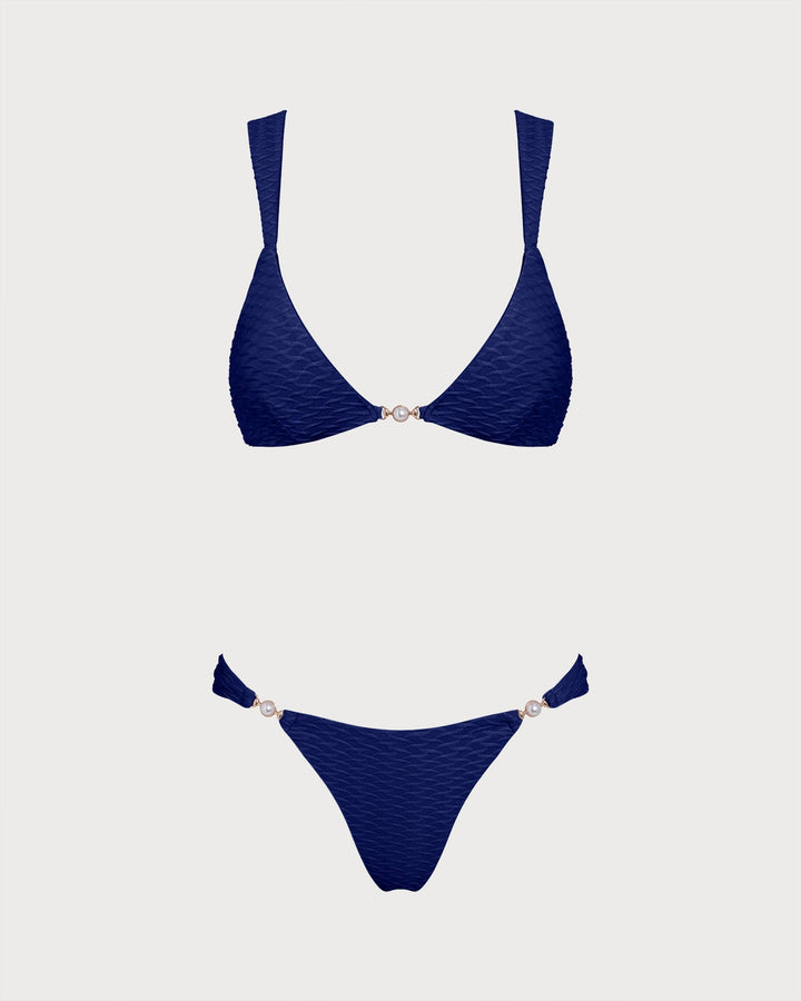 Morgan and Brooke | Textured Triangle Bikini Set, Royal Blue