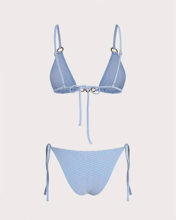 Morgan and Brooke | Triangle Bikini Set for Women in Blue with V Neck and O-Ring Detail