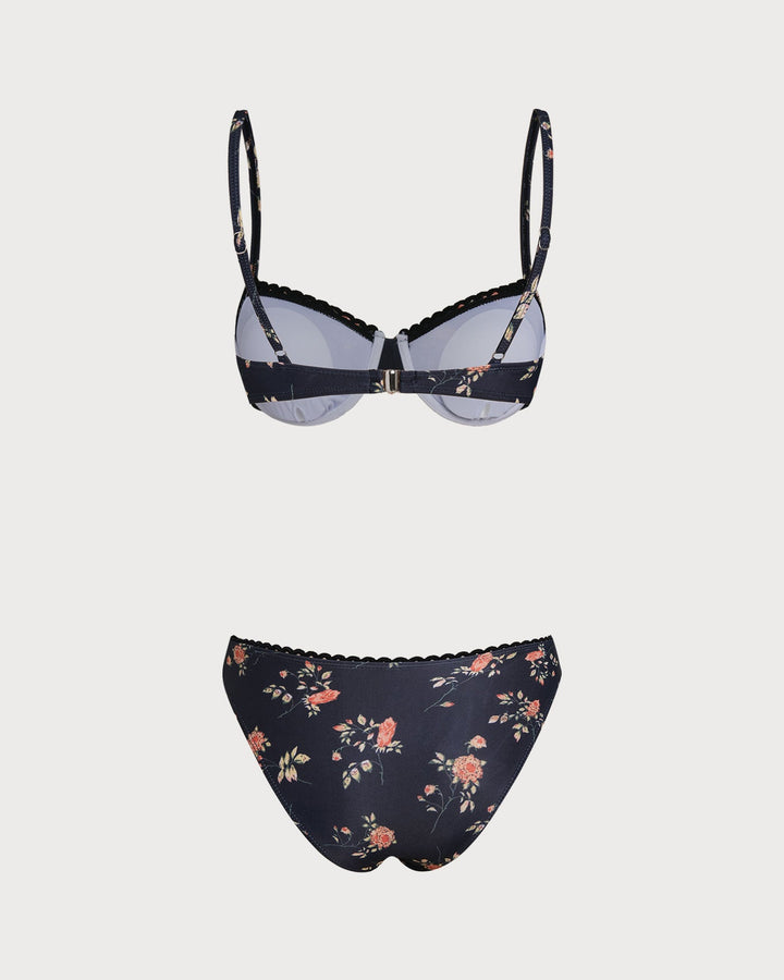 Morgan and Brooke | Floral Underwire Bikini Set for Women in Navy