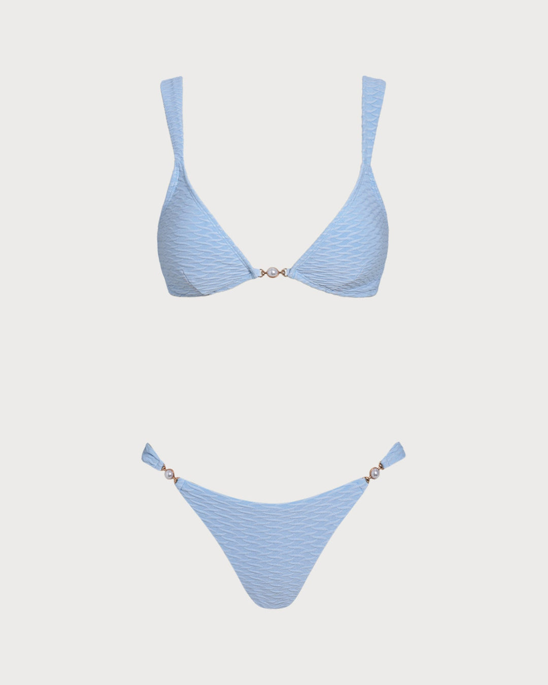 Morgan and Brooke | Textured Triangle Bikini Set for Women in Blue