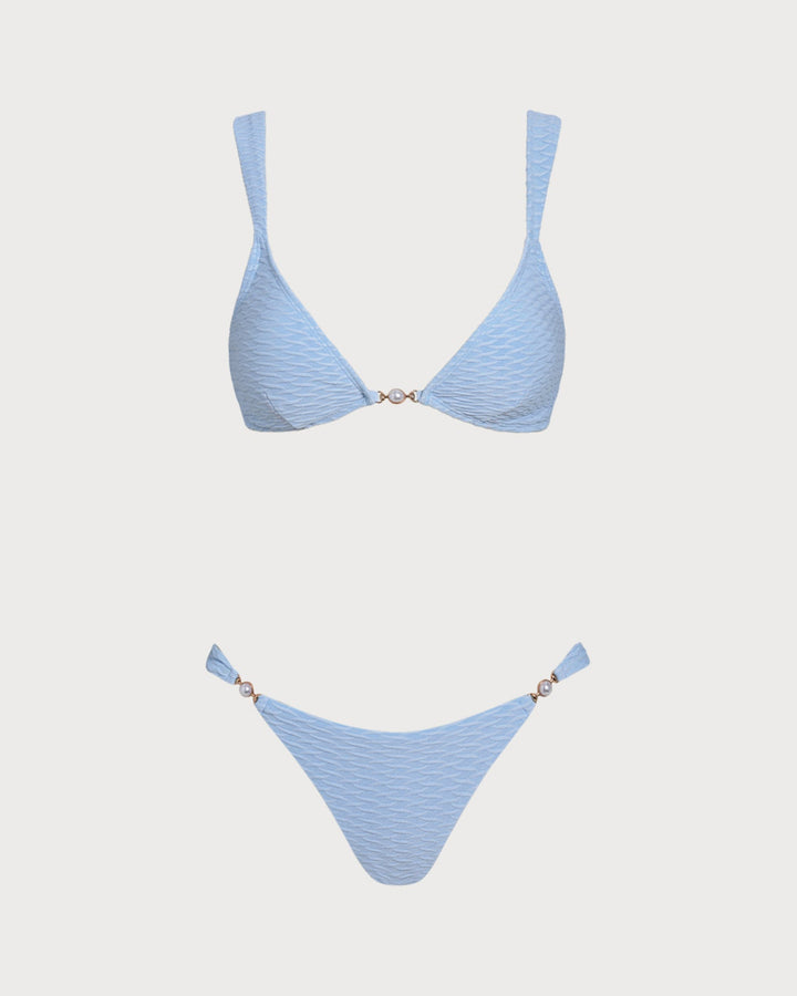 Morgan and Brooke | Textured Triangle Bikini Set for Women in Blue