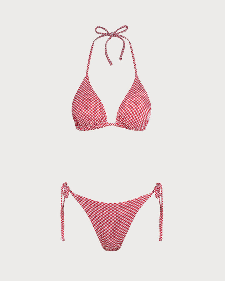 Morgan and Brooke | Triangle Bikini Set for Women in Red Plaid