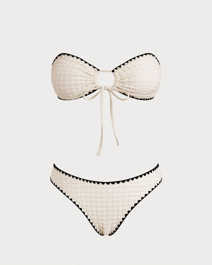 Morgan and Brooke | Bandeau Bikini Set for Women in White with Contrasting Details