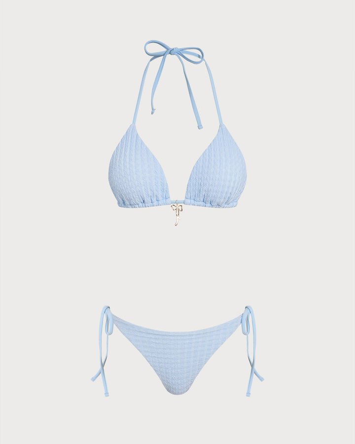 Morgan and Brooke | Halter Triangle Bikini Set for Women in Blue