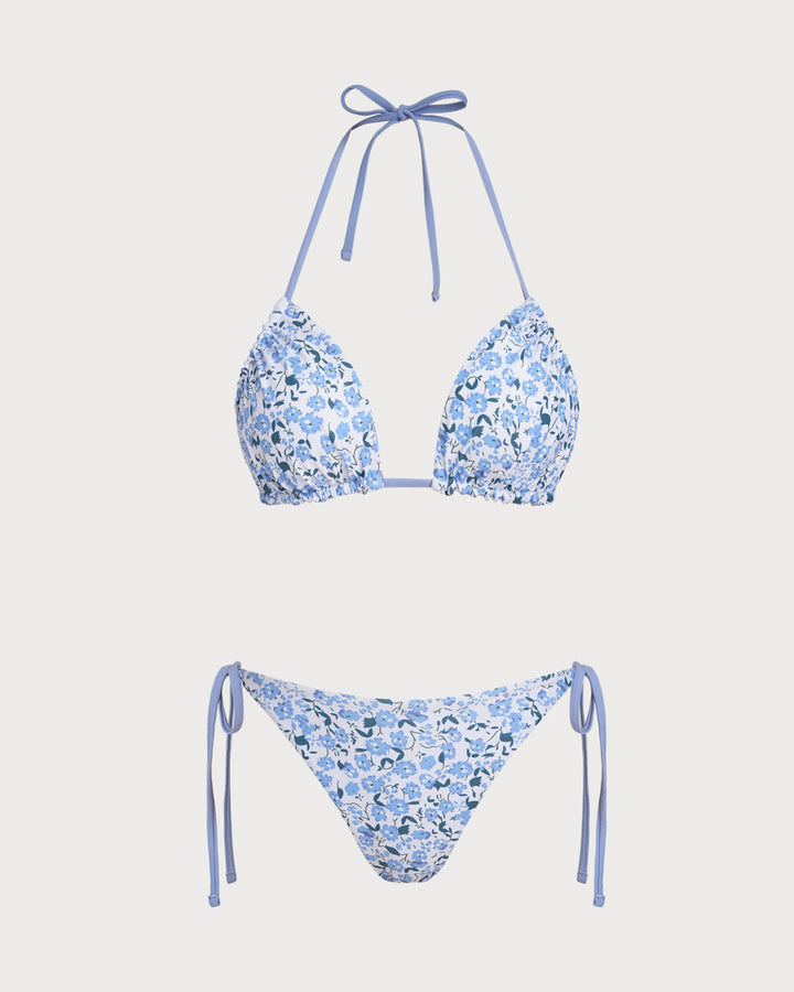Morgan and Brooke | Floral Triangle Bikini Set for Women in Blue