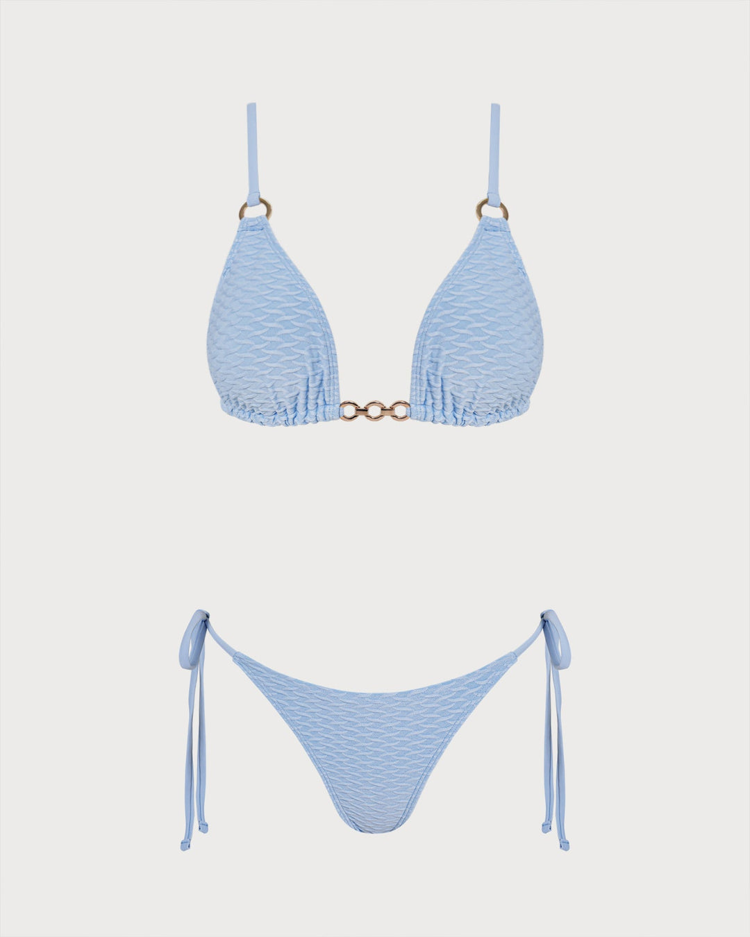 Morgan and Brooke | Triangle Bikini Set for Women in Blue with V Neck and O-Ring Detail