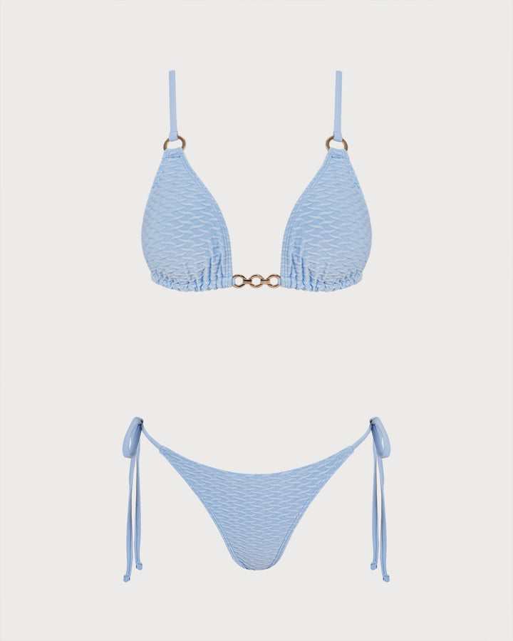 Morgan and Brooke | Triangle Bikini Set for Women in Blue with V Neck and O-Ring Detail