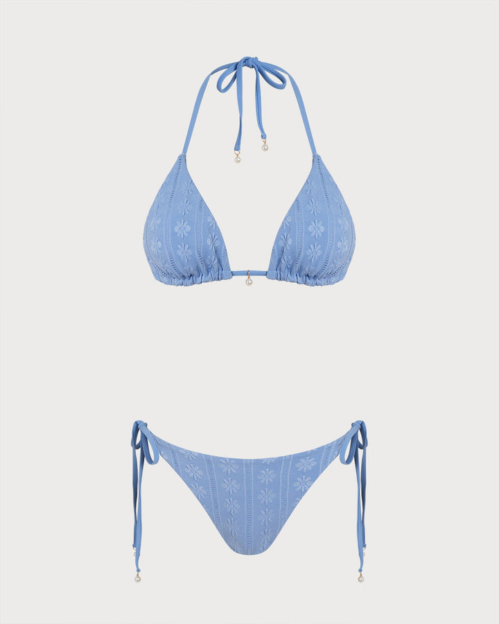 Morgan and Brooke | Reversible Halter Triangle Bikini Set for Women in Blue