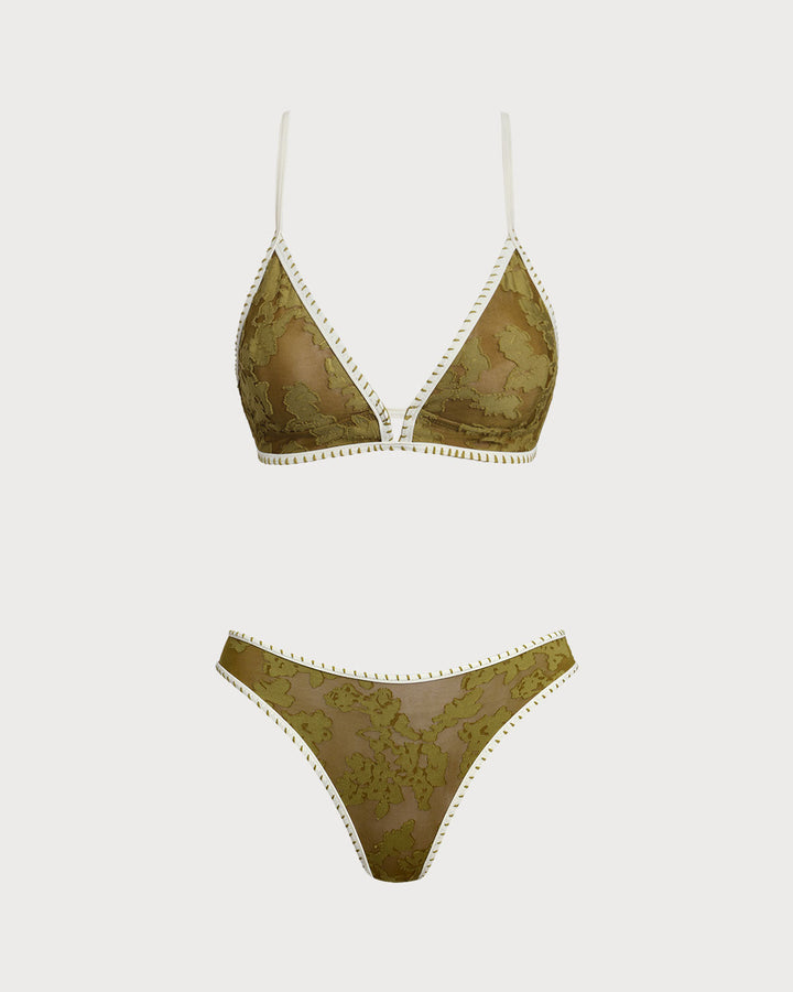 Morgan and Brooke | Floral Tie-back Triangle Bikini Set for Women in Green