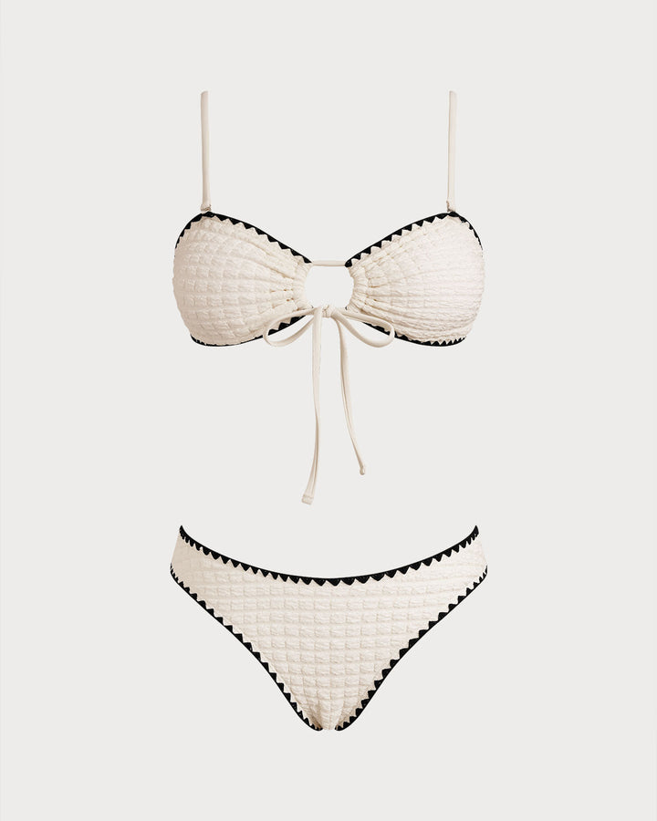 Morgan and Brooke | Bandeau Bikini Set for Women in White with Contrasting Details