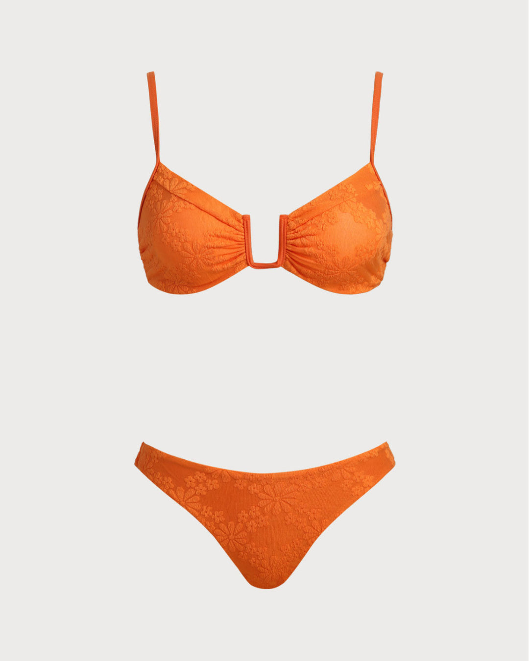 Morgan and Brooke | Jacquard Bralette Bikini Set for Women in Orange