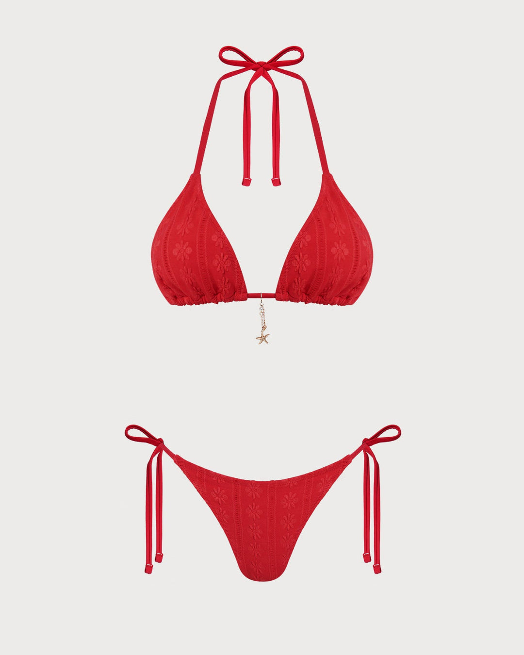 Morgan and Brooke | Jacquard Halter Drawstring Bikini Set, Red