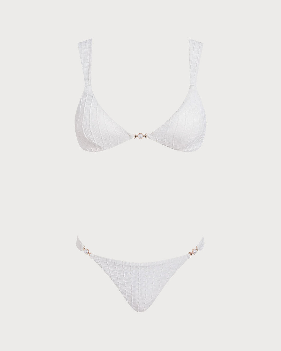 Morgan and Brooke | Textured V Neck Bralette Bikini Set for Women in White
