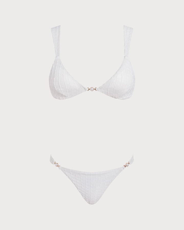 Morgan and Brooke | Textured V Neck Bralette Bikini Set for Women in White