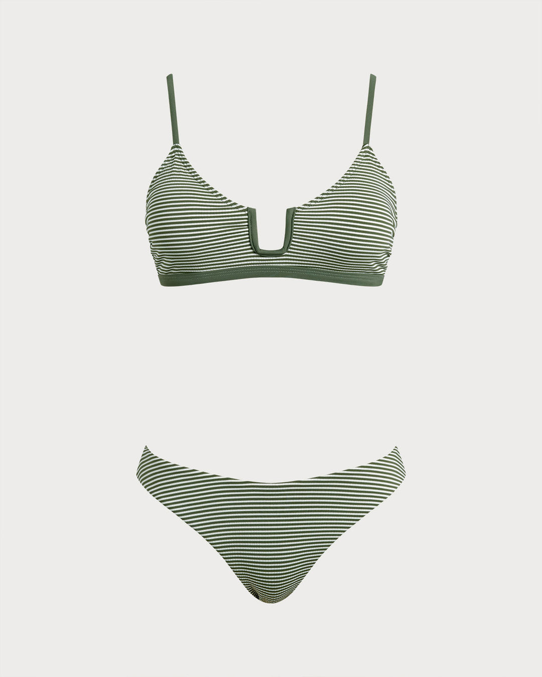 Morgan and Brooke | Striped Bralette Bikini Set for Women in Army Green