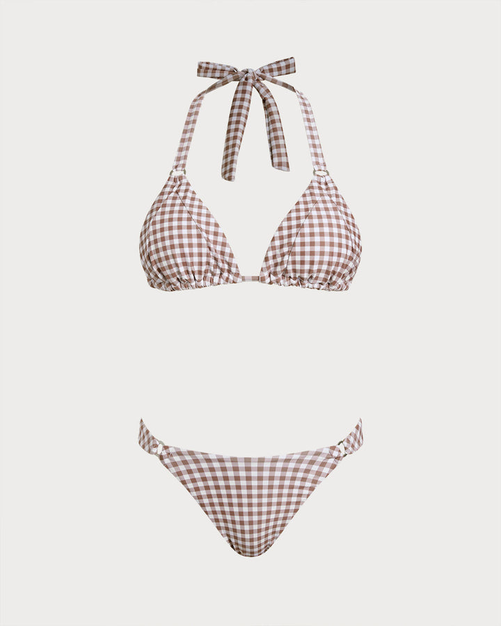 Morgan and Brooke | Plaid Halter Bikini Set for Women in Coffee
