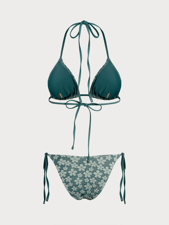 Morgan and Brooke | Floral Halter Bikini Set for Women in Green
