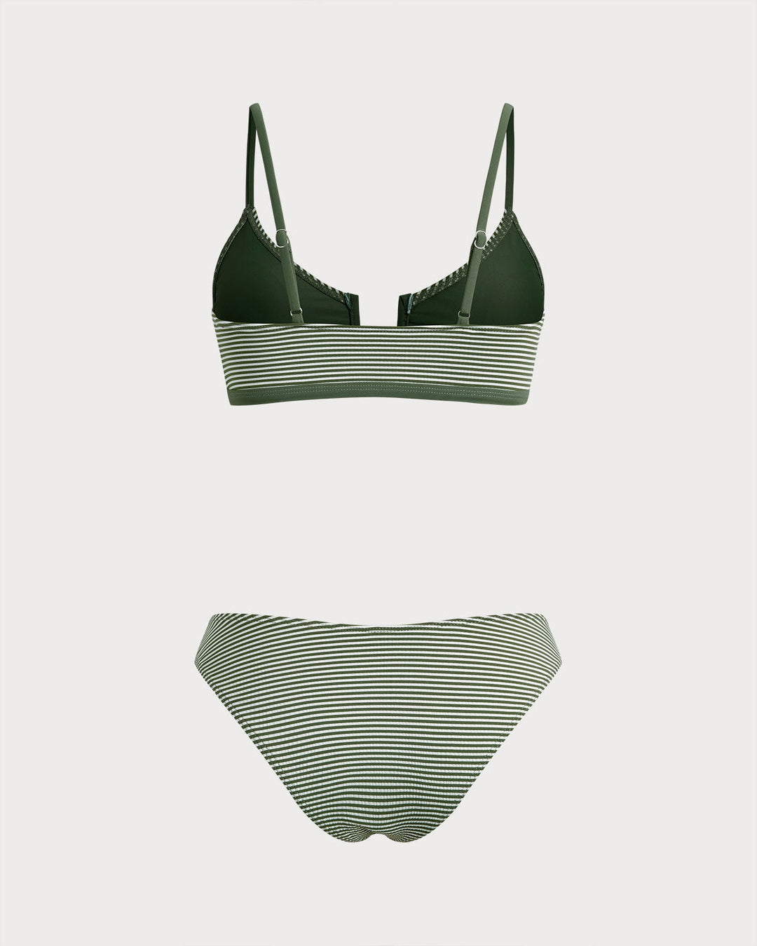Morgan and Brooke | Striped Bralette Bikini Set for Women in Army Green