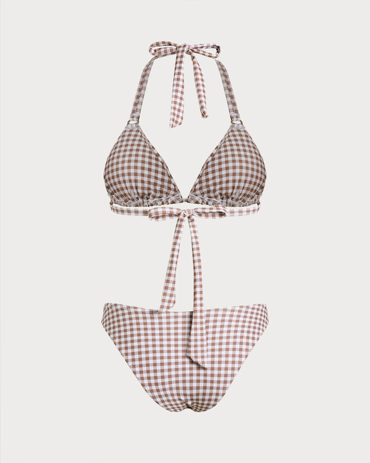 Morgan and Brooke | Plaid Halter Bikini Set for Women in Coffee