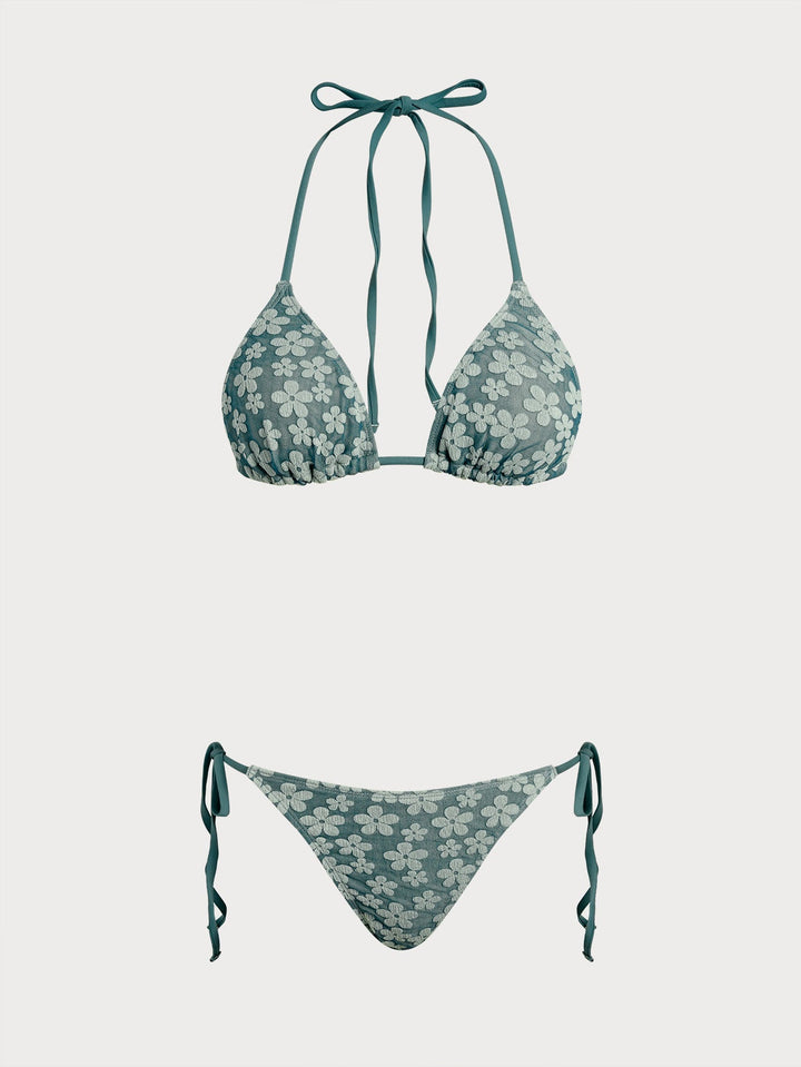 Morgan and Brooke | Floral Halter Bikini Set for Women in Green