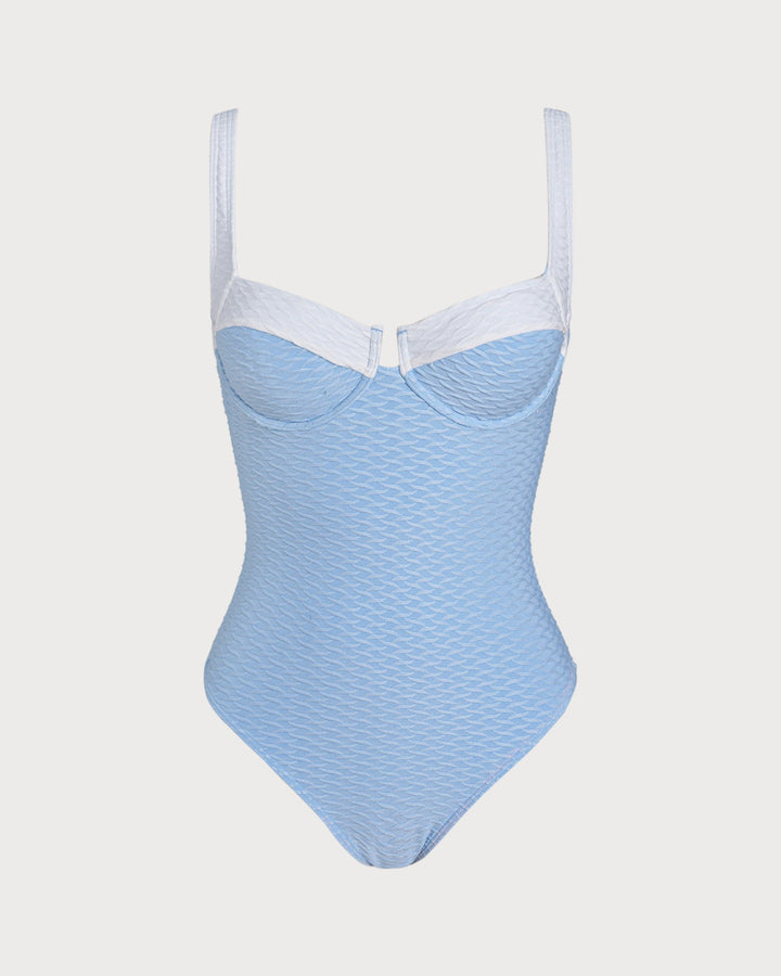Morgan and Brooke | Textured Underwire One Piece Swimsuit for Women in Blue