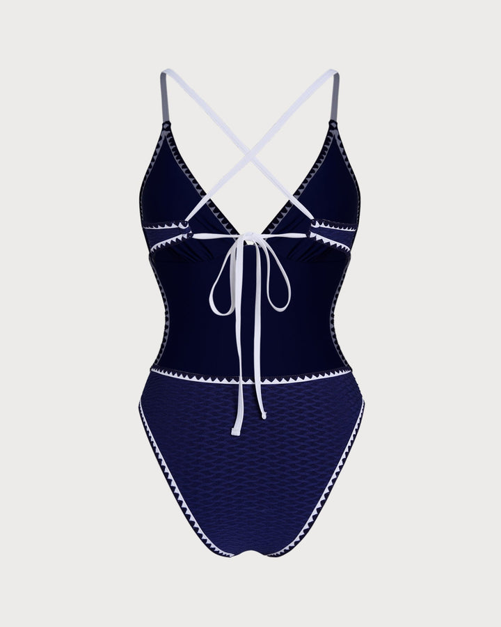 Morgan and Brooke | Blue Cross Bralette One Piece Swimwear